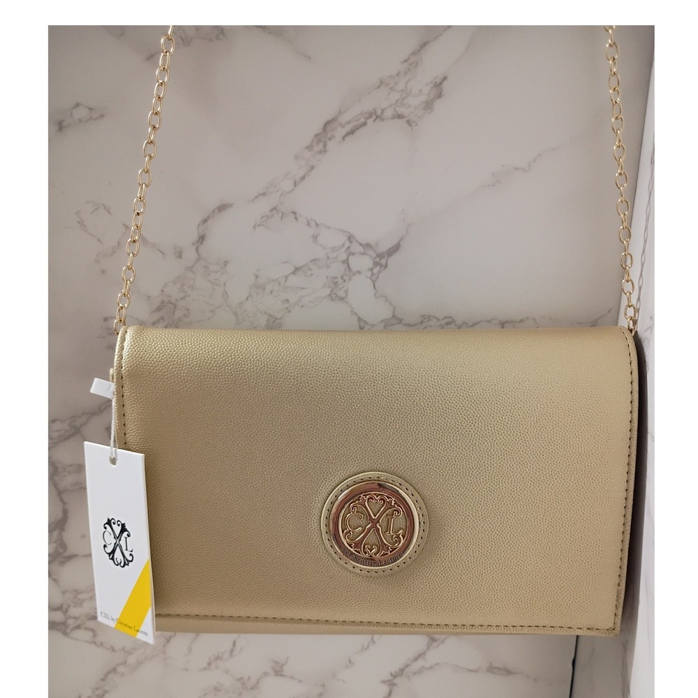 CHRISTIAN LACROIX Glam Metallic Gold Caviar Clutch/Crossbody Bag - NWT